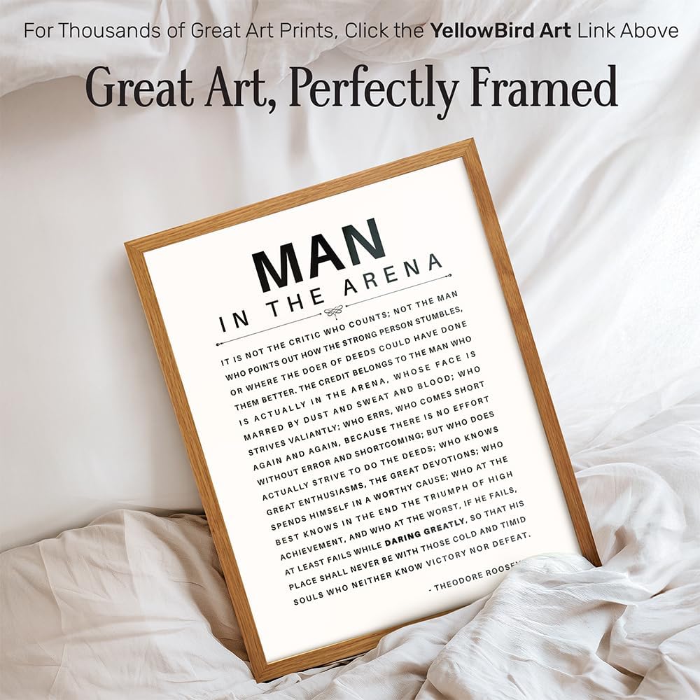 LARGE 11X14 FRAMED - Man in the Arena - Inspirational Quotes - Teddy Roosevelt Poster - Motivational Gifts for Men, Teen Boys Entrepreneur - Office, Living Room, Bedroom Wall Art Decor, Daring Greatly