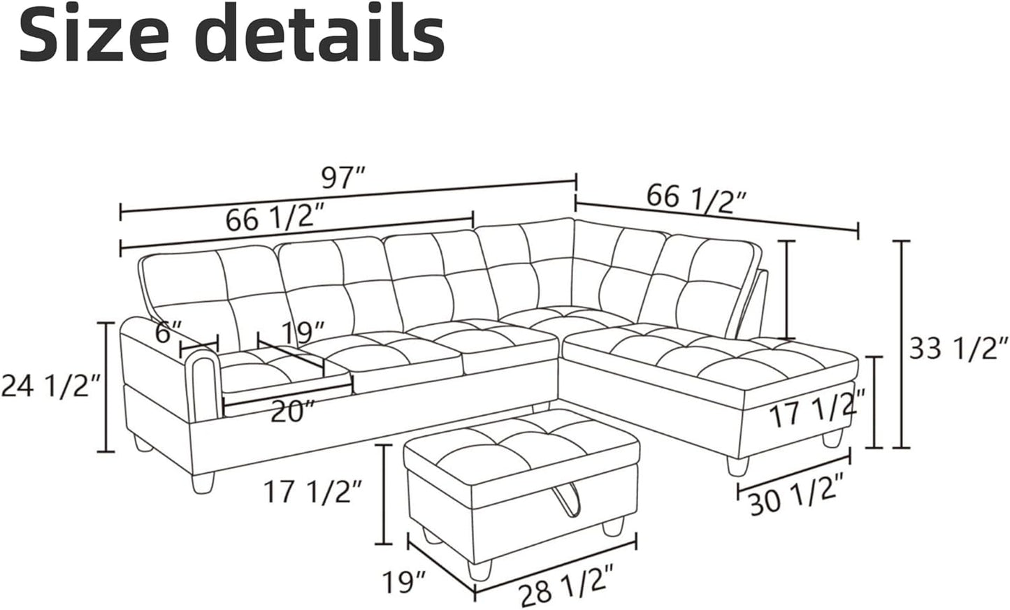 L Shaped Sectional Couches for Living Room, Modern Modular Sectional Sofa with Ottoman Storage, Comfy L Shaped Couch with Chaise for Bedroom Apartment Furniture, Beige