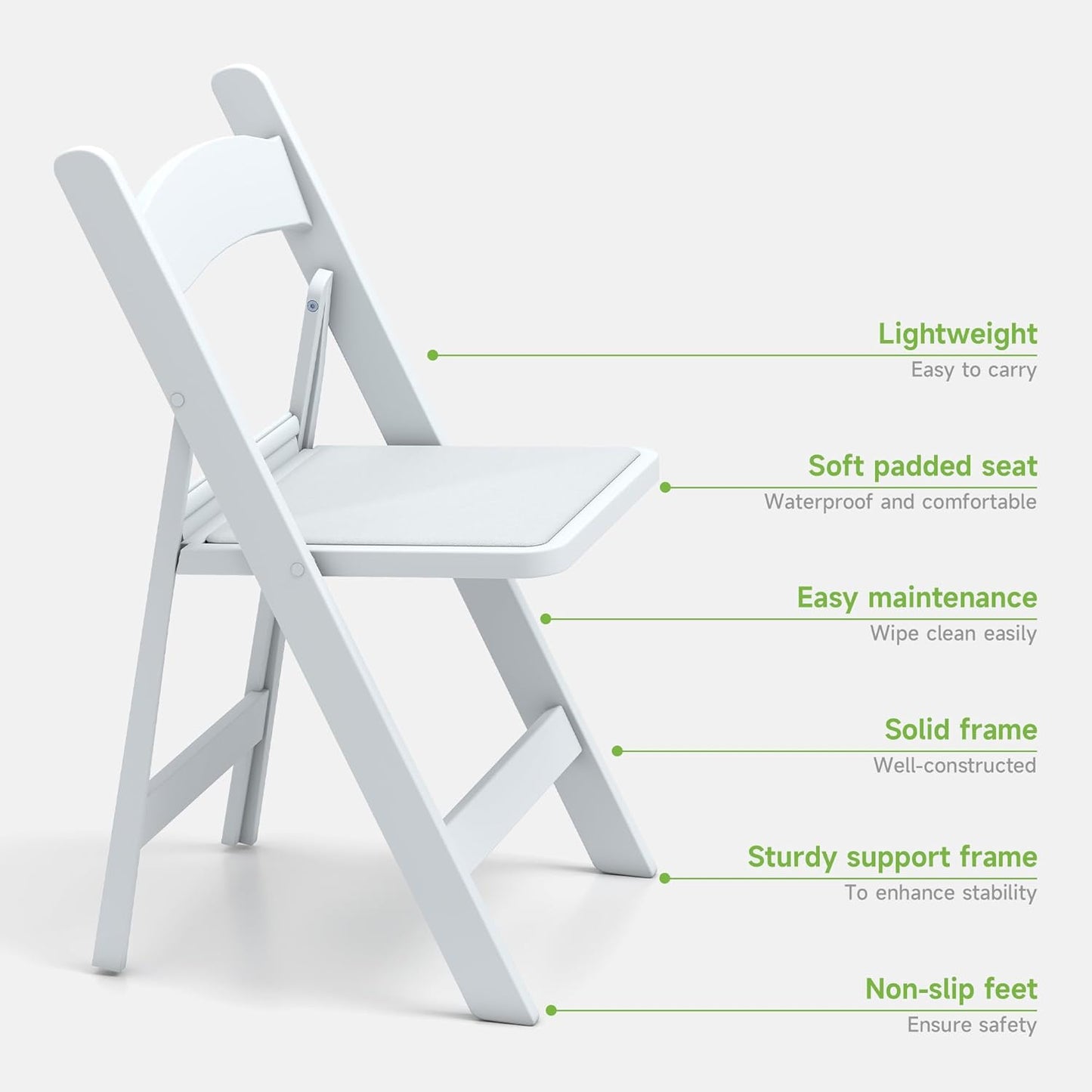 Real Relax White Resin Folding Chairs with Cushion - Comfortable Foldable Plastic Chair - Stackable Chairs with Padded Seats - Indoor/Outdoor Chairs for Events, 600lbs Capacity(30 Pack)