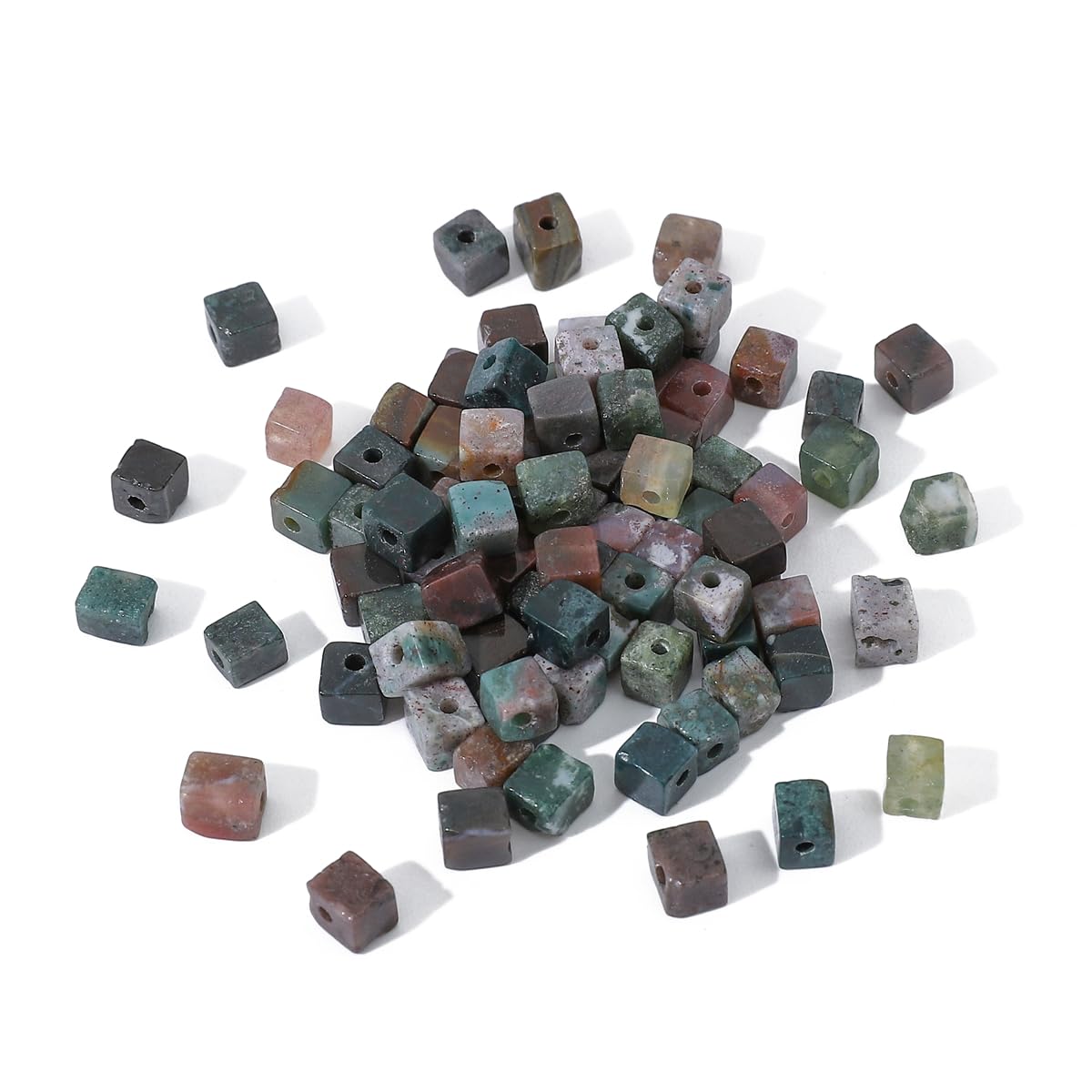 BEADIA Natural Indian Agate Square Stone Beads 4x4mm 85pcs Cube Loose Semi Gemstone Beads for Jewelry Making Design