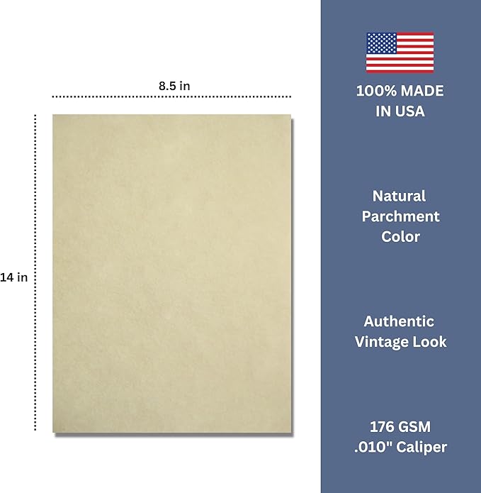 ThunderBolt Paper - 100 Natural Parchment 65lb Cover Cardstock Paper, 8.5x14 Inches, Legal/Menu Size, Printable Old Parchment Look