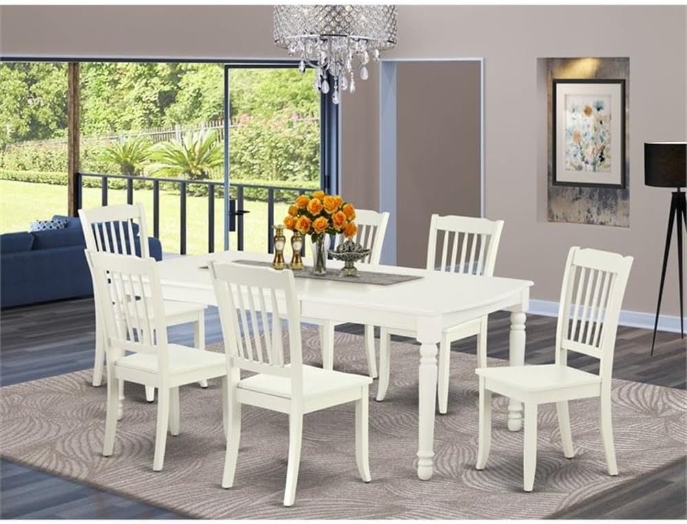 East West Furniture DODA7-LWH-W 7 Piece Modern Dining Table Set Consist of a Rectangle Wooden Table with Butterfly Leaf and 6 Kitchen Dining Chairs, 42x78 Inch, Linen White