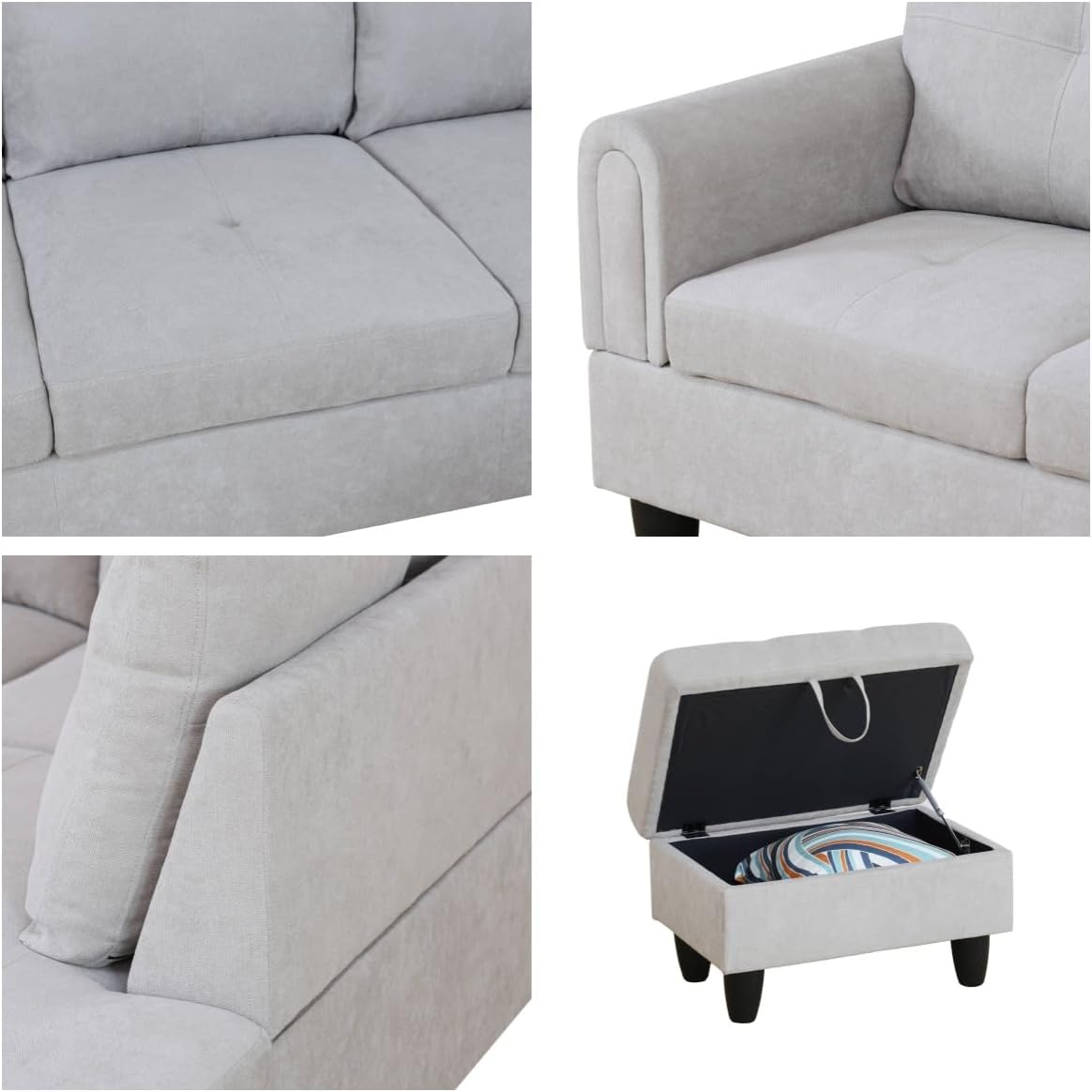 NAYSAYE Sectional Couch with Ottoman Storage, L Shaped Couch Sofa Furniture Sets, Modern Comfy Modular Comfy Sofa for Living Room Bedroom, Office and Apartment, Grey