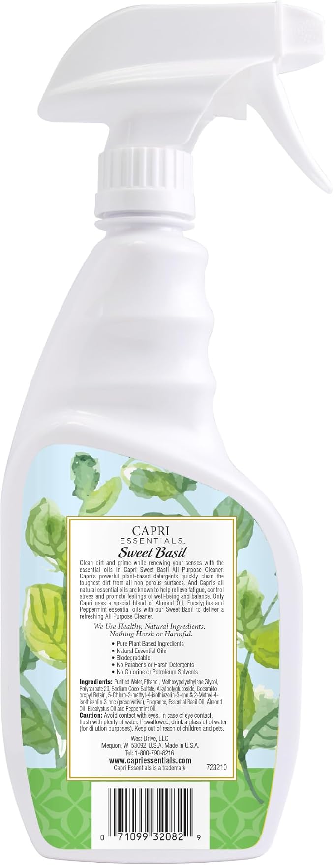 CAPRI ESSENTIALS All Purpose Cleaner, Natural Household Cleaning Supplies, Plant Based Kitchen Counter Surface Spray, Removes Dirt & Grime, Blend of Essential Oils, Sweet Basil 23 FL Oz (6 Pack)