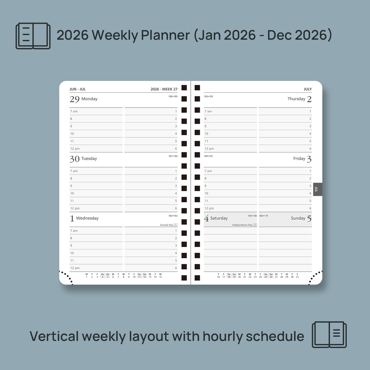 POPRUN 2026 Planner (Pocket Size 4''x 6.25'' Wire-Bond Hard Cover) Calendar Weekly and Monthly (Jan.2026-Dec.2026) Small Planner with Hourly Time Slots, for Purse, 100 GSM - Black