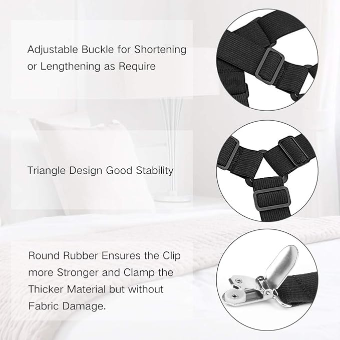 Foloda Bed Sheet Holders, 2 pcs Adjustable Fitted Sheet Straps Holders for Bed Corner, Sheet Fasteners Clips Suspenders lockers Gripper Scrunchie, Keep Sheet Firm Tight