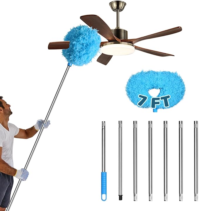 Storystore Ceiling Fan Cleaner Duster with Extension Pole, Adjustable from 13 to 84 Inches, Removable Fan Blade Cleaner (Blue-7FT)