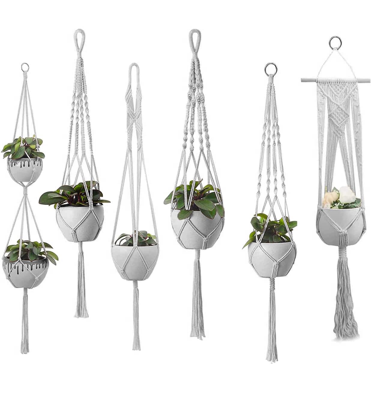 Plant Hanger Indoor, Macrame Plant Hangers Indoor Macrame Hanging Planters for Indoor Plants - 6 Pack Hanging Plant Holders Indoor Hanging, Macromay Plant Hangers for Indoor Plant Hanger,Gray