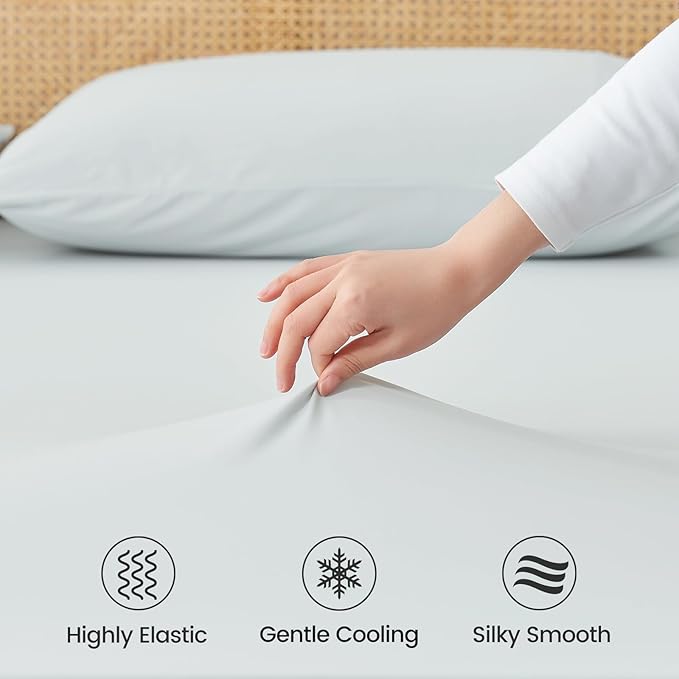 Cozy Bliss Premium Cooling Sheet Set Cali King Size, Q-Max>0.4, 3PCS No Flat Sheet with 2 Pillowcases, Breathable Fitted Sheet for Hot Sleepers & Night Sweats, Deep Pocket Up to 18 Inches, Cool Blue