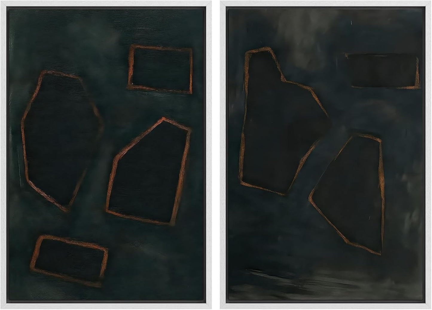 SIGNWIN Framed Wall Art Print Set Dark Geometric Abstract Modern Minimalist Shapes Illustrations Modern Art Rustic Relax/Calm Multicolor for Living Room, Bedroom, Office - 24"x36"x2 WHITE