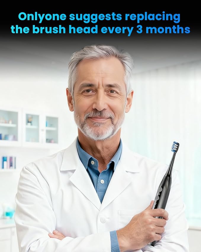 Onlyone Sonic Electric Toothbrush for Adults, Rechargeable Ultrasonic Electric Toothbrush with 8 Brush Heads, Travel Case, Charging Base & Wireless Charging - 5 Modes with Smart Timer