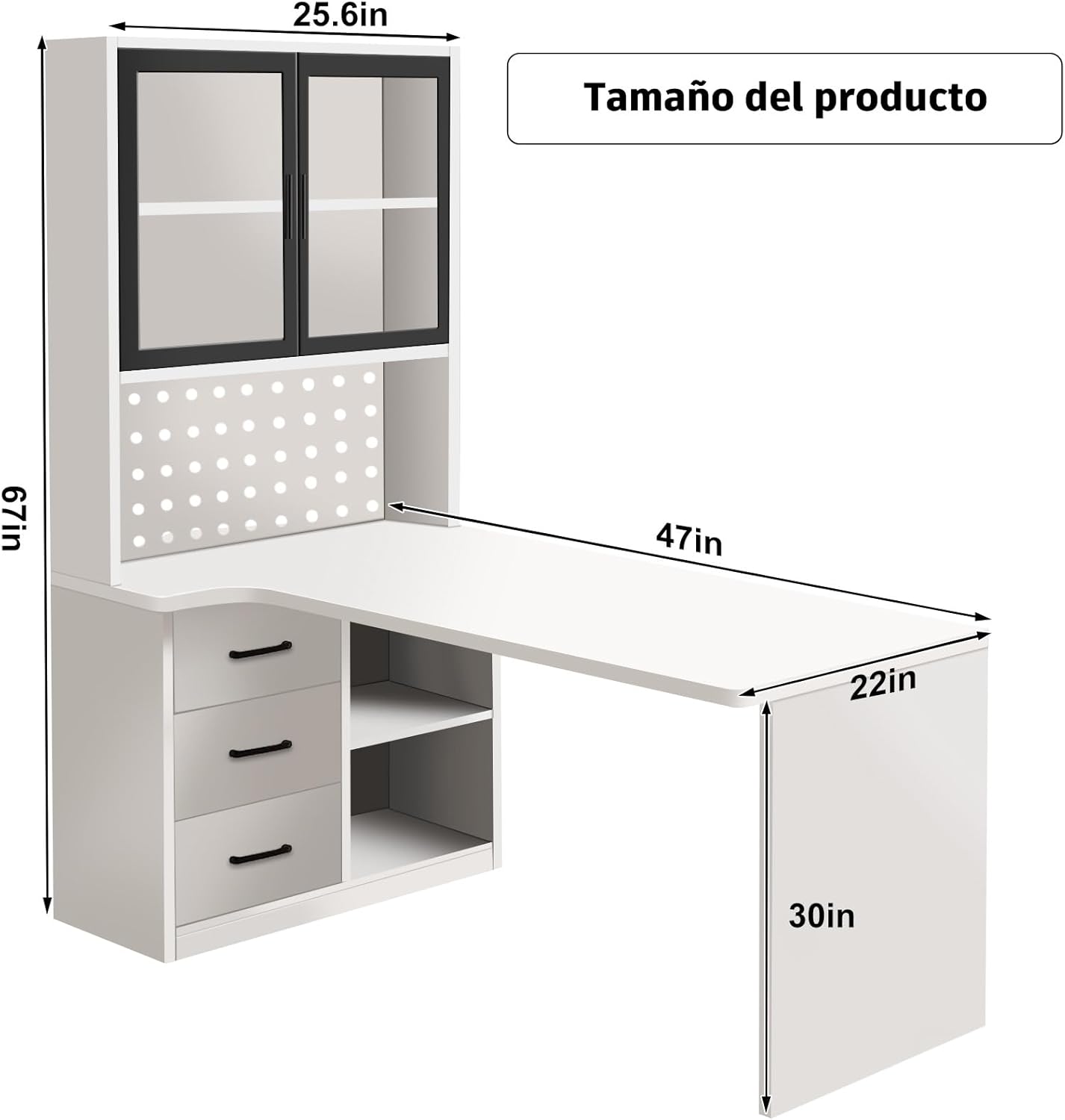 L Shaped Gaming Desk with Drawers and Cabinet Minimalist Computer Desk with 5-Tier Shelf & 3 Storage Drawers, White Office Desk for Home PC Gaming Study Table for Bedroom Small Spaces