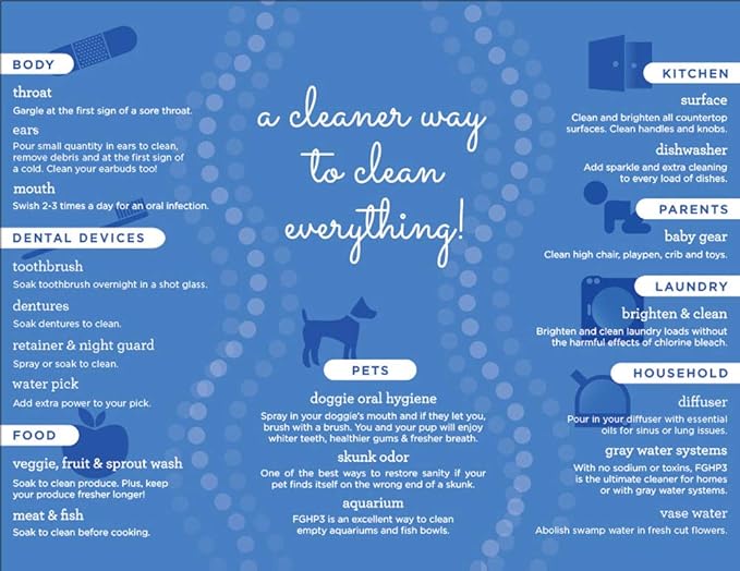 Essential Oxygen, Food Grade Hydrogen Peroxide, 8 + 32 fl oz, Natural Cleaner, 3%, 1 - 8 fl oz spray and 1 - 32 fl oz bottle, Refill, HP (Pack of 2)