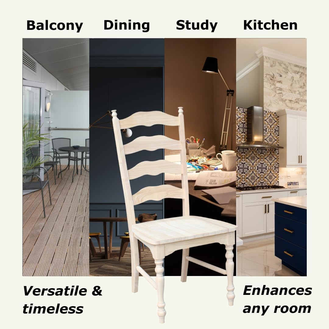 IC International Concepts Set of 2 Maine LadderBack Chairs Dining/Kitchen/Study/Balcony, Solid Wood, Parawood Construction, 20.1"W x 22.6"D x 42.1"H, Ready to Paint or Stain in Any Color, Unfinished