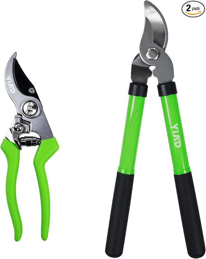 YIAD Garden Shears Set, Pruning Shears & Steel Blade Loppers for Gardening, 1.5-Inch Cutting Capacity Labor Saving Tree Trimmer, Heavy Duty Garden Clippers for Branch, Shrub, Plant, Flowers