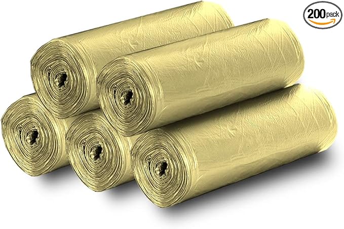 5 Rolls Small Trash Garbage Bags, 4 Gallon Strong Thin Material Disposable Kitchen Garbage Bags, Durable Plastic Trash Bags for Office Home Bedroom Garden Waste Bin, 200 Counts (Golden)