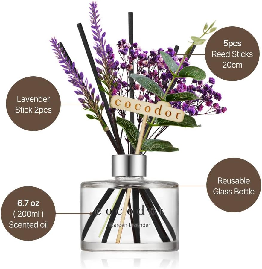 COCODOR Lavender Reed Diffuser/Refreshing Air/6.7oz/1Pack / Home Fragrance Scent Essential Oil Stick Diffuser for Bedroom Bathroom Home Décor