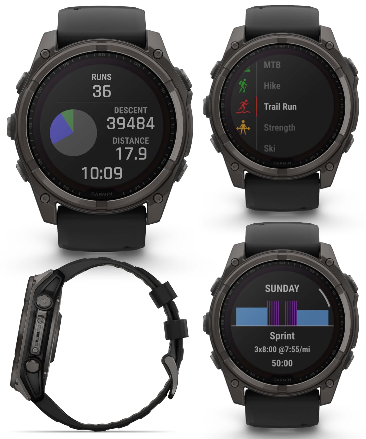 Wearable4U Garmin Fenix 8 - 51 Mm, Solar, Sapphire, Carbon Gray Dlc Titanium Gps Multisport Smartwatch With Black/Pebble Gray Si