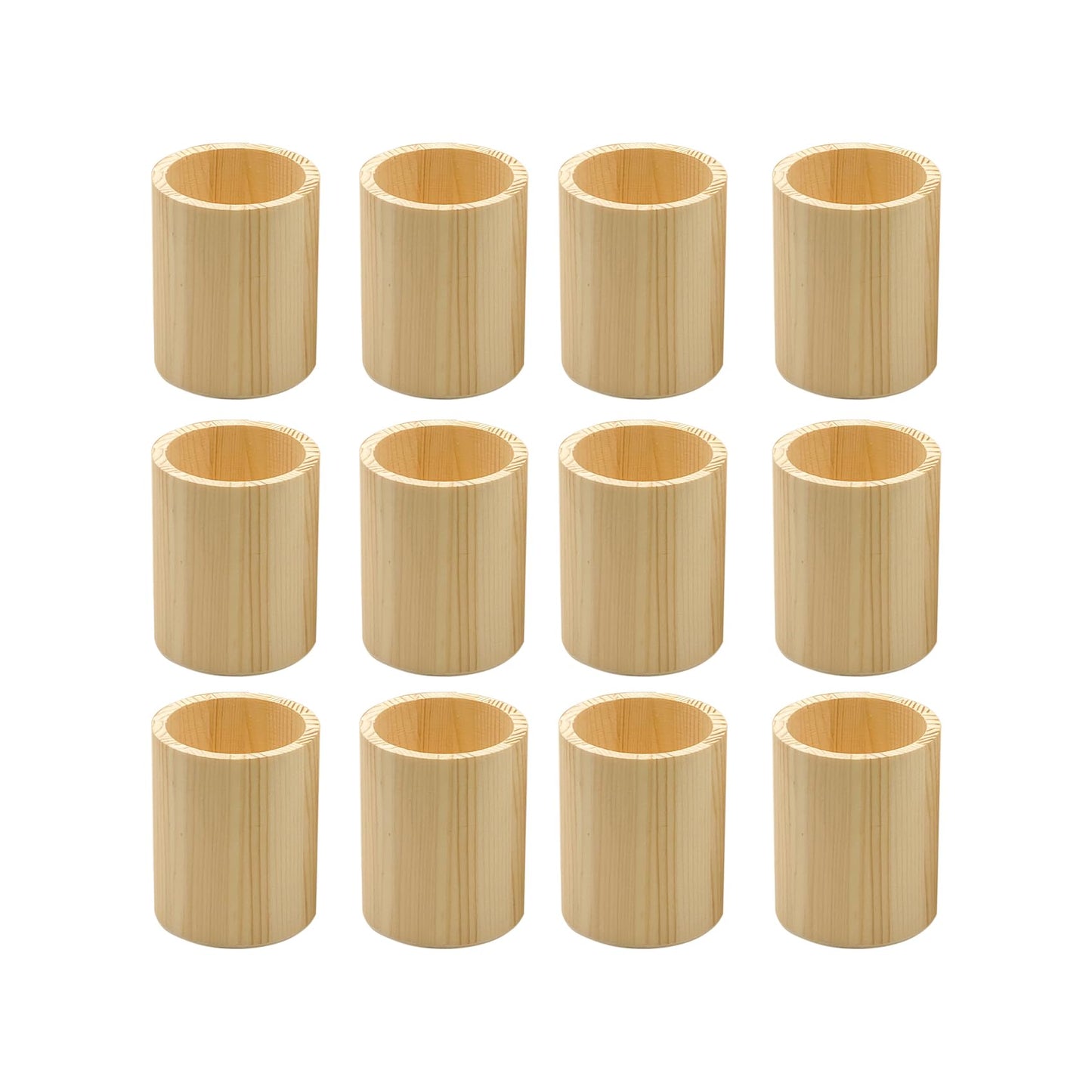 Cregugua 12-Pack 4 Inch Round Wood Pen Holder Unfinished Wooden Pencil Holder for DIY Crafts (3x3x4 Inches)