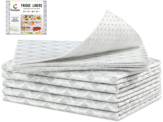 Cooyes Refrigerator Liners, Non-Slip Fridge Liners Washable, Absorbent Refrigerator Shelf Liner for Kitchen Cabinets, Non-Adhesive Refrigerator Mats Fridge bin Liners 12" x 24", 6Pcs