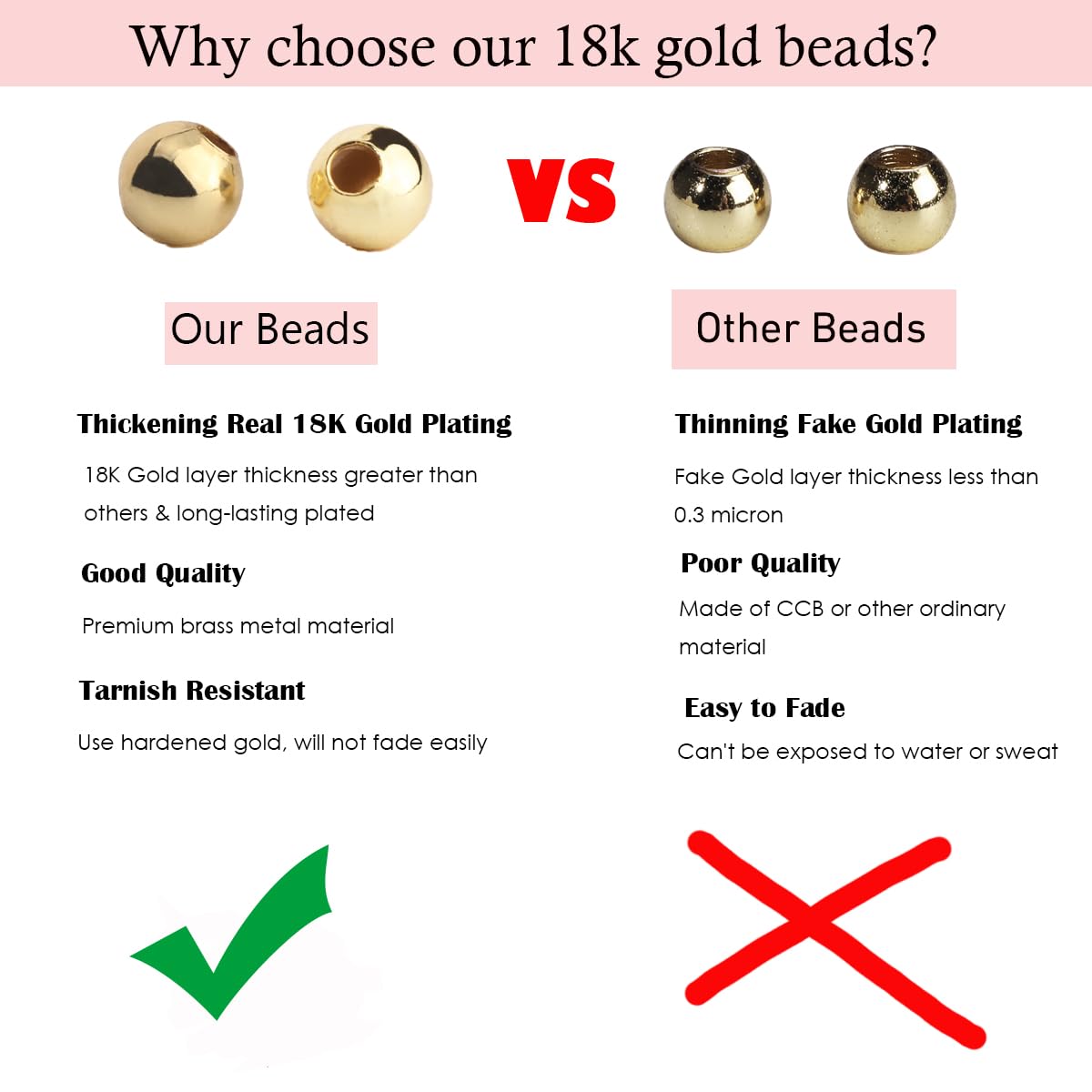 BLOSSIONA 300pcs 5mm 18K Gold Filled Beads Round Gold plated beads for Jewelry Making Brass Smooth Gold Spacer Beads for Jewelry DIY Crafts Long-lasting Seamless Loose Beads for Necklace Bracelet