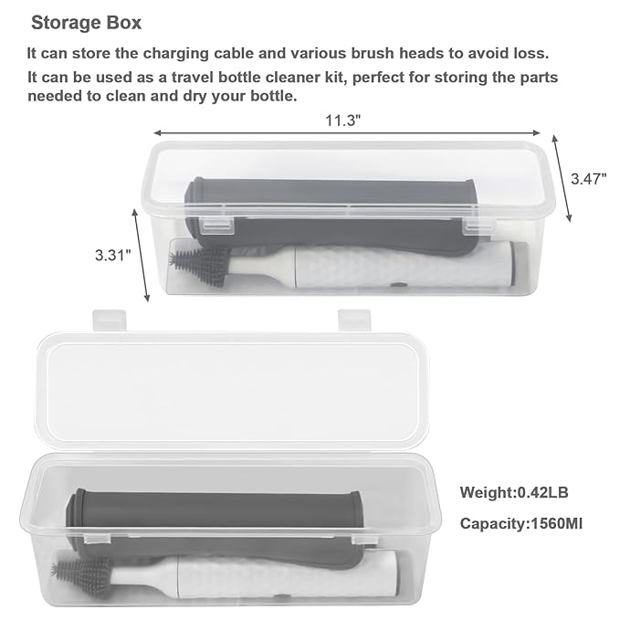Cleaning Brush Set with USB Rechargeable Electric Bottle Brush, 3-Piece Replaceable Silicone Bottle Brush and 8 * 12 inch Silicone Drying mat,Straw Brush Included in Storage Box(White)