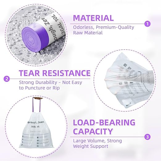 OKKEAI 3 Gallon Small Mini Trash Bags with 64 Count Drawstring Trash Bags Leak Proof Tear Resistant Bathroom Kitchen Office Garbage Bags Heavy Duty Liners Easy to Tie and Dispose