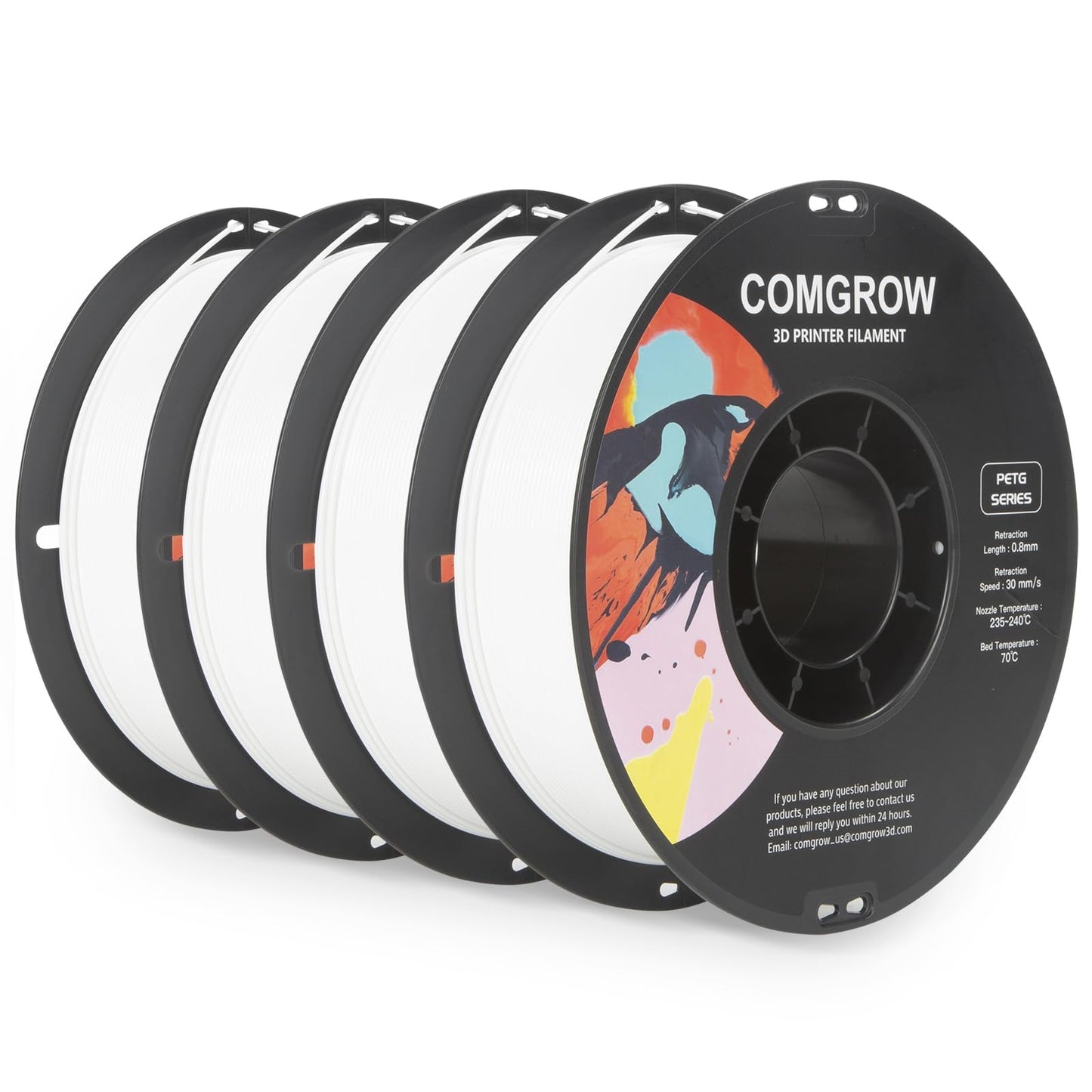 Comgrow PETG 3D Printer Filament 1.75mm, High Precision and Tough 3D Printer Filament 4 * 1kg Spool, Dimensional Accuracy +/- 0.