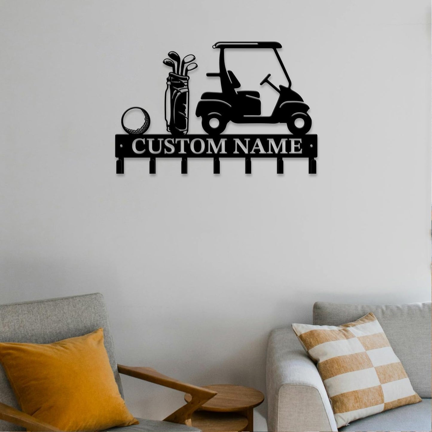 Personalized Custom Name Golf Ball Wall Keys Hooks,Metal Golf Art Clothes Hooks,Metal Golf Lover Wall Home Storage Decorative,For Front Door, Hallway, Kitchen, Bedroom,Keys,Hats (Style G)