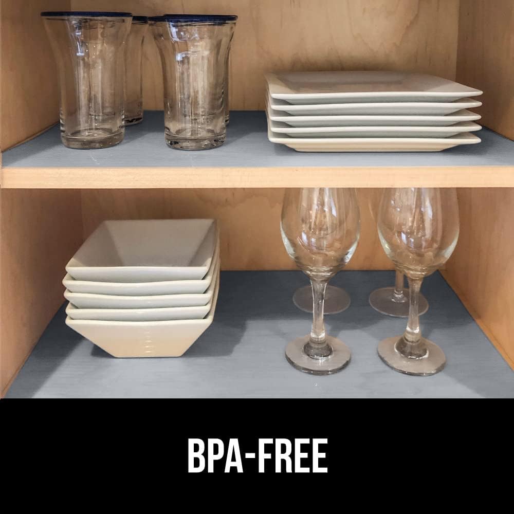GORILLA GRIP DuraGuard Shelf Liner, 17.5x30 Non-Adhesive Cabinet Liners for Kitchen Drawers, Shelves, Refrigerator, Pantry Storage, Bathroom Closet, Durable Waterproof BPA Free Ribbed Plastic, Gray