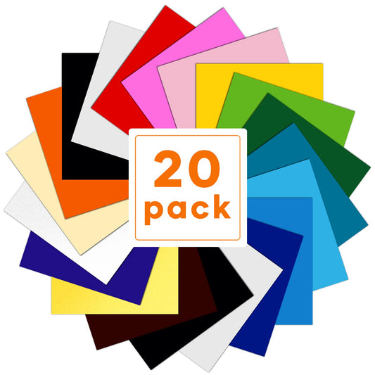 HTVRONT Heat Transfer Vinyl Bundle - 20 Pack 12" x 10" Iron on HTV for T-Shirt - 18 Assorted Colors Compatible with Cricut Cutting Machine, for Silhouette Cameo or Heat Press Machine