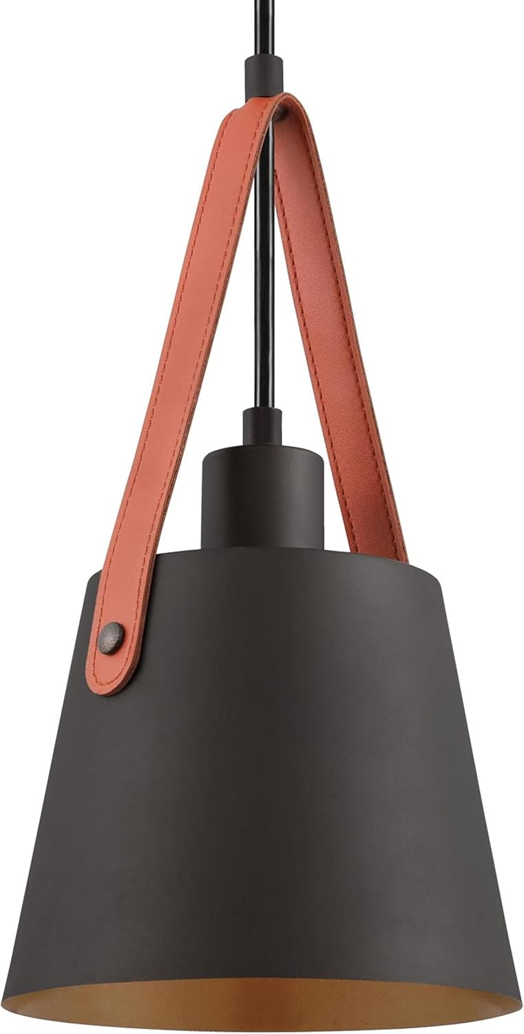 Westinghouse 6125300 Pasco Contemporary One Light Indoor Mini Pendant, Black-Bronze Finish with Leather Strap