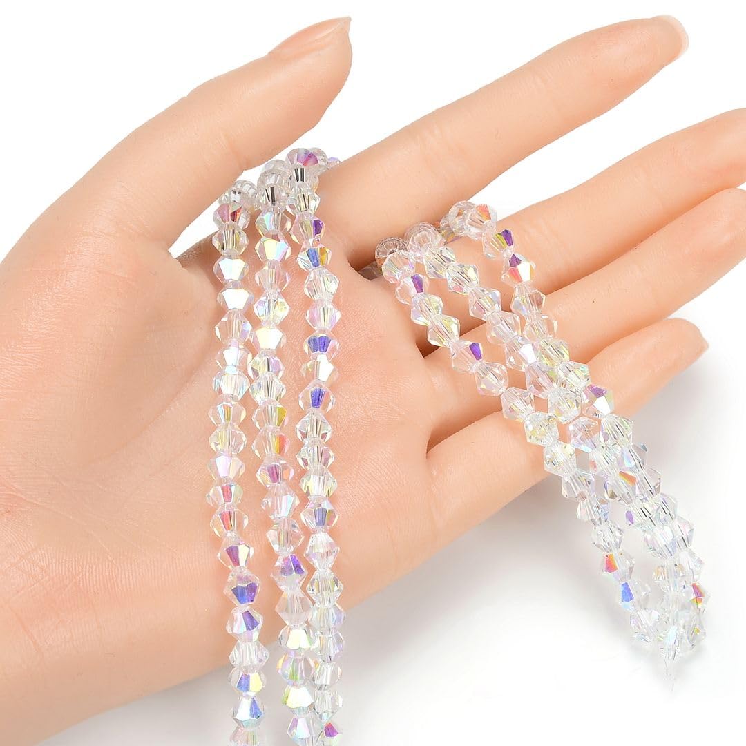 500pcs Czech 6mm (0.24 Inch) Faceted Bicone Crystal Glass Loose Beads Spacer Bulk Crystal AB for DIY Craft Jewelry Making CCB602