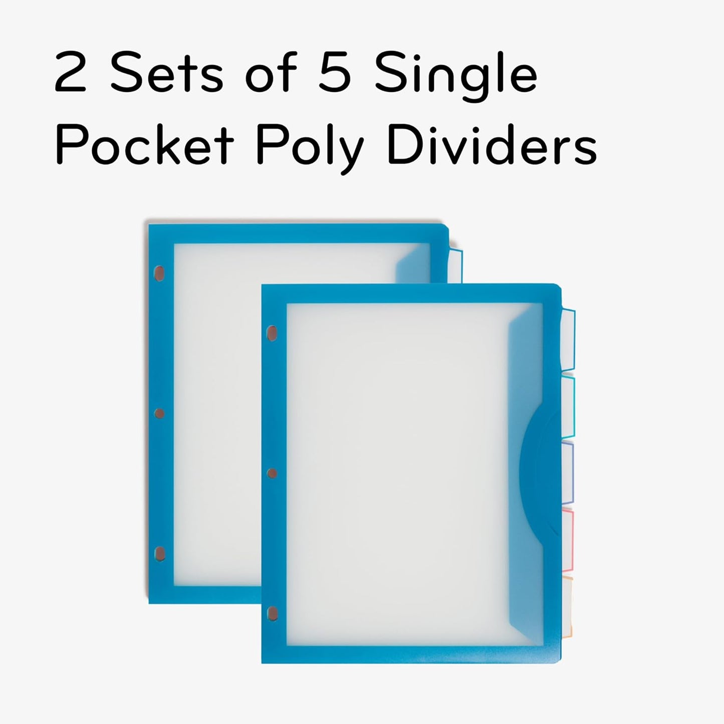 U Brands Poly 5-Tab Three Ring Binder Dividers with Tabs and Pockets, Clear View, 10 Set, Assorted Brights, 3-Hole Punched Pocket Dividers