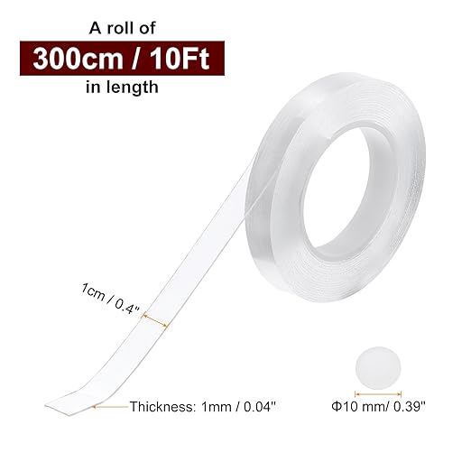 PATIKIL Double Sided Tape Heavy Duty, Transparent Nano Adhesive Mounting Tape for Picture Hanging Walls Decor, 1 Roll 3 Meterx10mmx1mm Strip & 200 Pcs 8mmx1mm Circle