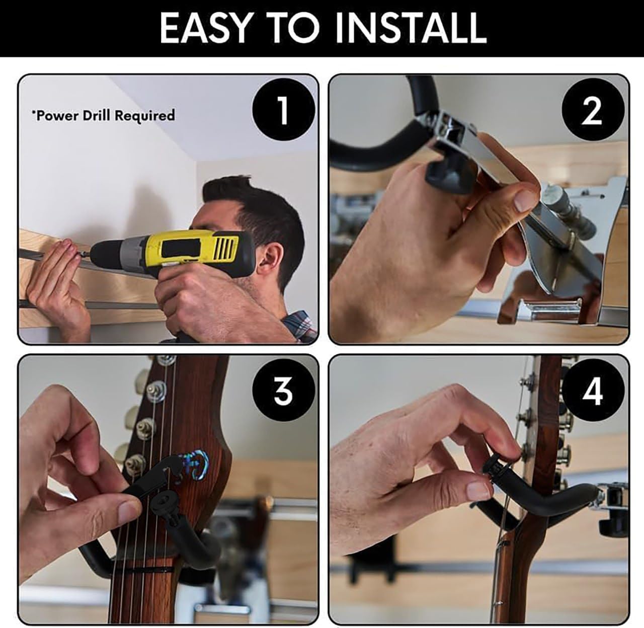 Dldirect Diamondlife Premiere 95 White Guitar Wall Mount - 12 Guitar Hangers With Padded Safety Lock - Solid Holder For Wall Fit