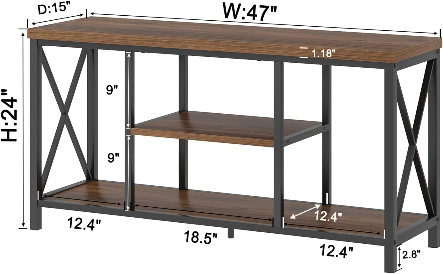 FOLUBAN Modern Entertainment Center for TVs up to 55 Inch, Rustic Wood Television Stands, Industrial TV Console and TV Cabinet for Living Room Bedroom, 47 Inch Rustic Walnut