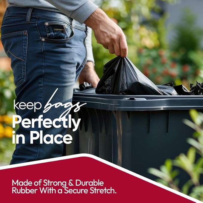 Rubber Bands 64-65 Gallon Trash Cans - Garbage Bag Holder - Heavy Duty - Pack of 6