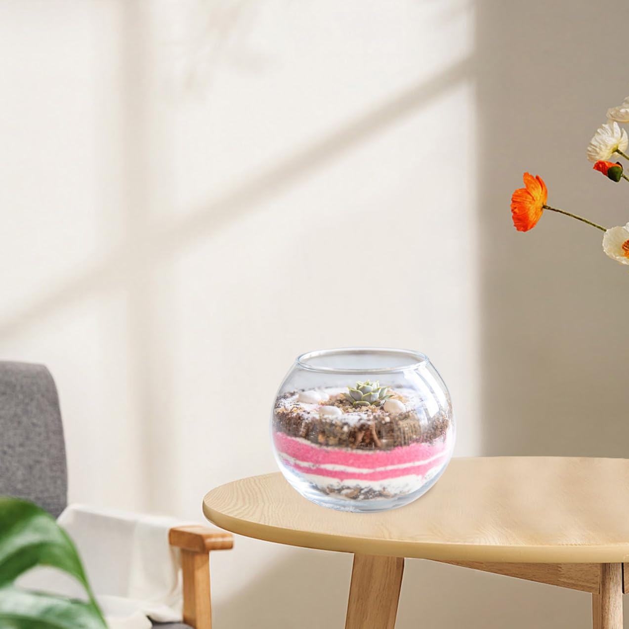 WATIIFUFU Glass Vase Hydroponic Plant Holder 15cm Round Bubble Fish Bowl Terrarium Container for Home Office Desktop Decoration