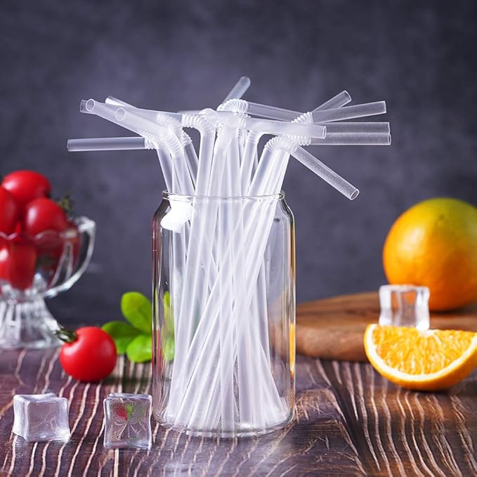 500 Pcs Clear Disposable Plastic Flexible Straws.(0.23'' diameter and 7.7" long)