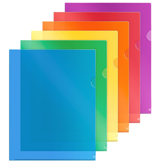 Dunwell Clear Plastic Folders for Documents (12 Pack, Assorted Colors) - Letter Size Plastic File Folder Sleeves 8.5x11 - Durable & Tear-Resistant Poly Document Folder Jackets for School Office & Home