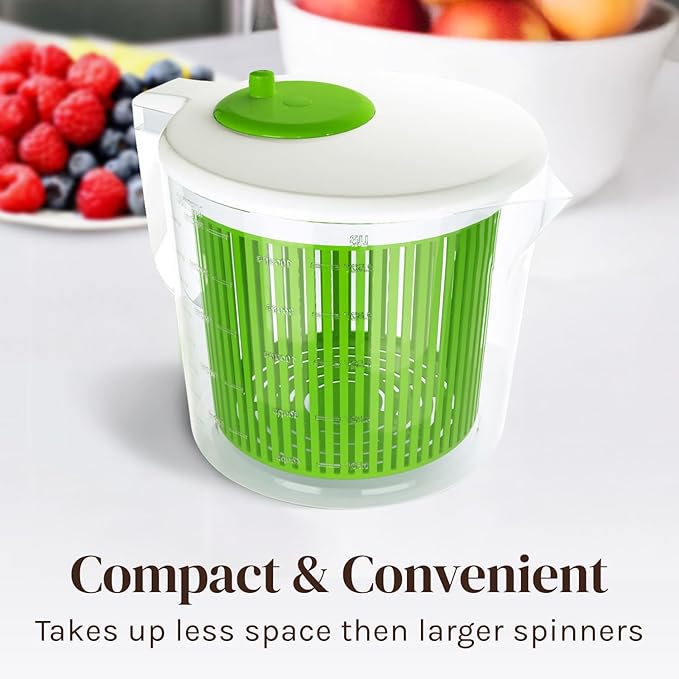 Small Salad Spinner, Mini Salad Spinner and Dryer With Measuring Cup Bowl, Best Rated Lettuce Spinners Single Serve, Colander with Spinner, Vegetable Washing Basket, Great Fruit Washer and Strainer