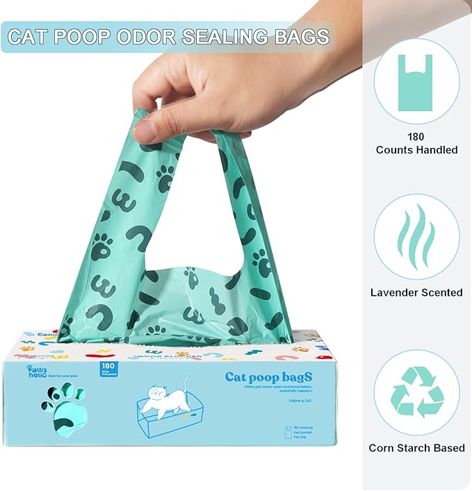 Poop Bags for Dog and Cat with Handle- 360 Counts, Unscented,Corn Starch Based Extra Thick and Guaranteed Leak Proof Dog Poop Bags and kitty litter Disposal Bags