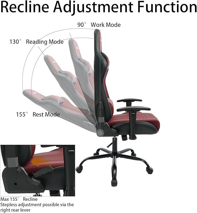 Video Game Chair Ergonomic Comfortable Gaming Office Chair Height-Adjustable with a 360° Swivel Base and Headrest(1002-Red)