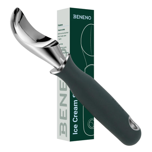 Beneno Heavy Duty Ice Cream Scoop - Upgraded Anti-Fracture Design, Comfortable Grip Long Handle, Effortless Scooping & Dishwasher Safe, Green