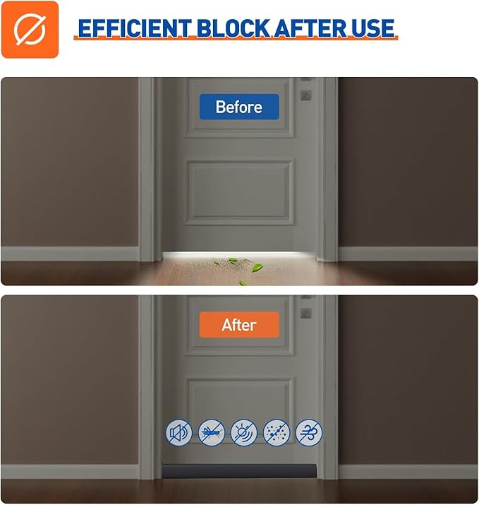 MAGZO Door Draft Stopper, 36 Inch Adjustable Under Door Gap Filler, Fits 30'' - 36'' Bottom Widths, Seals Gaps up to 1.7", Soundproof Sweep Blocks Air, Noise, Light, Dust- Grey