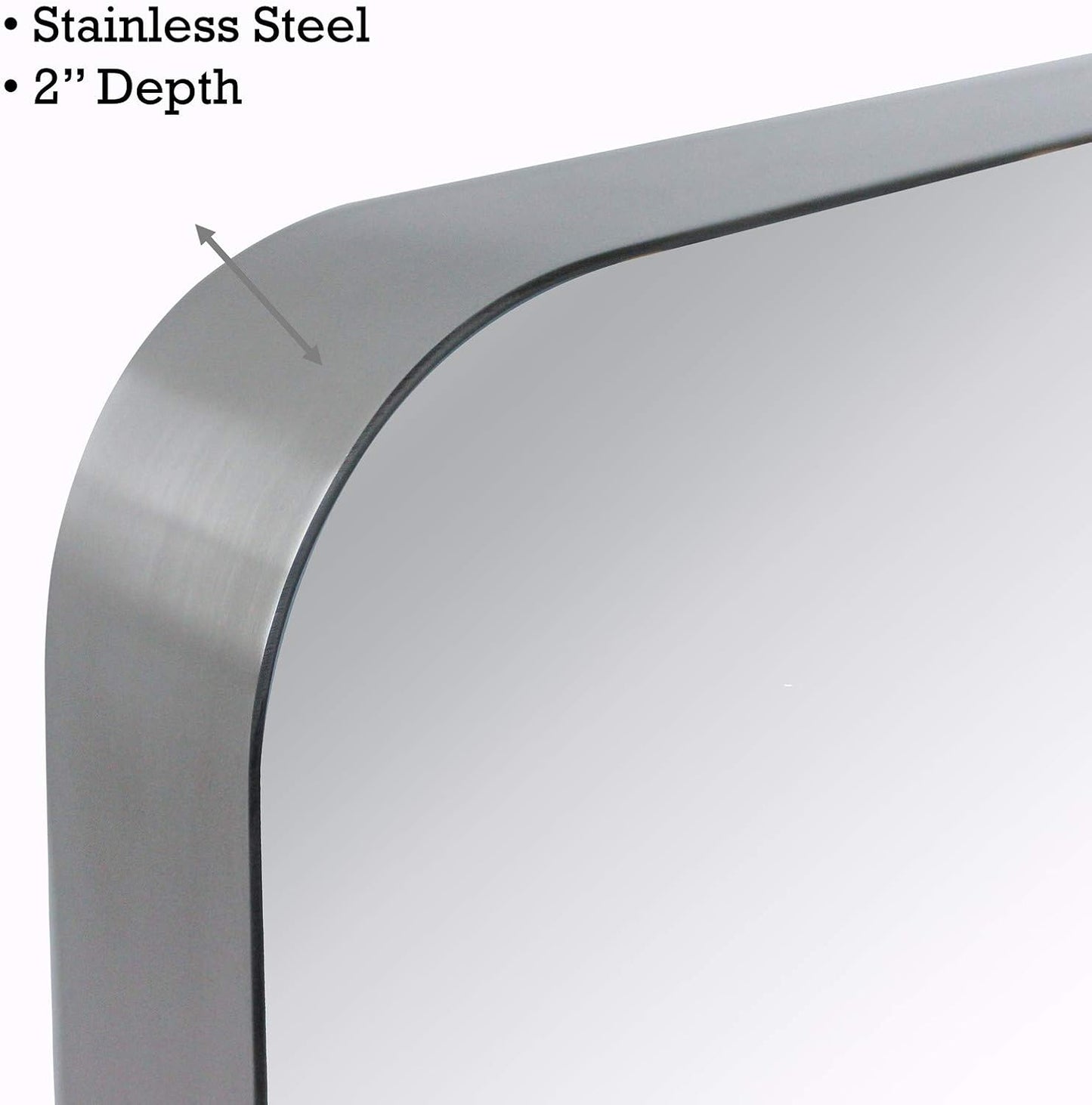 TEHOME 20x30 Brushed Nickel Bathroom Mirror Rounded Rectangle Brushed Silver Vanity Mirror in Stainless Steel