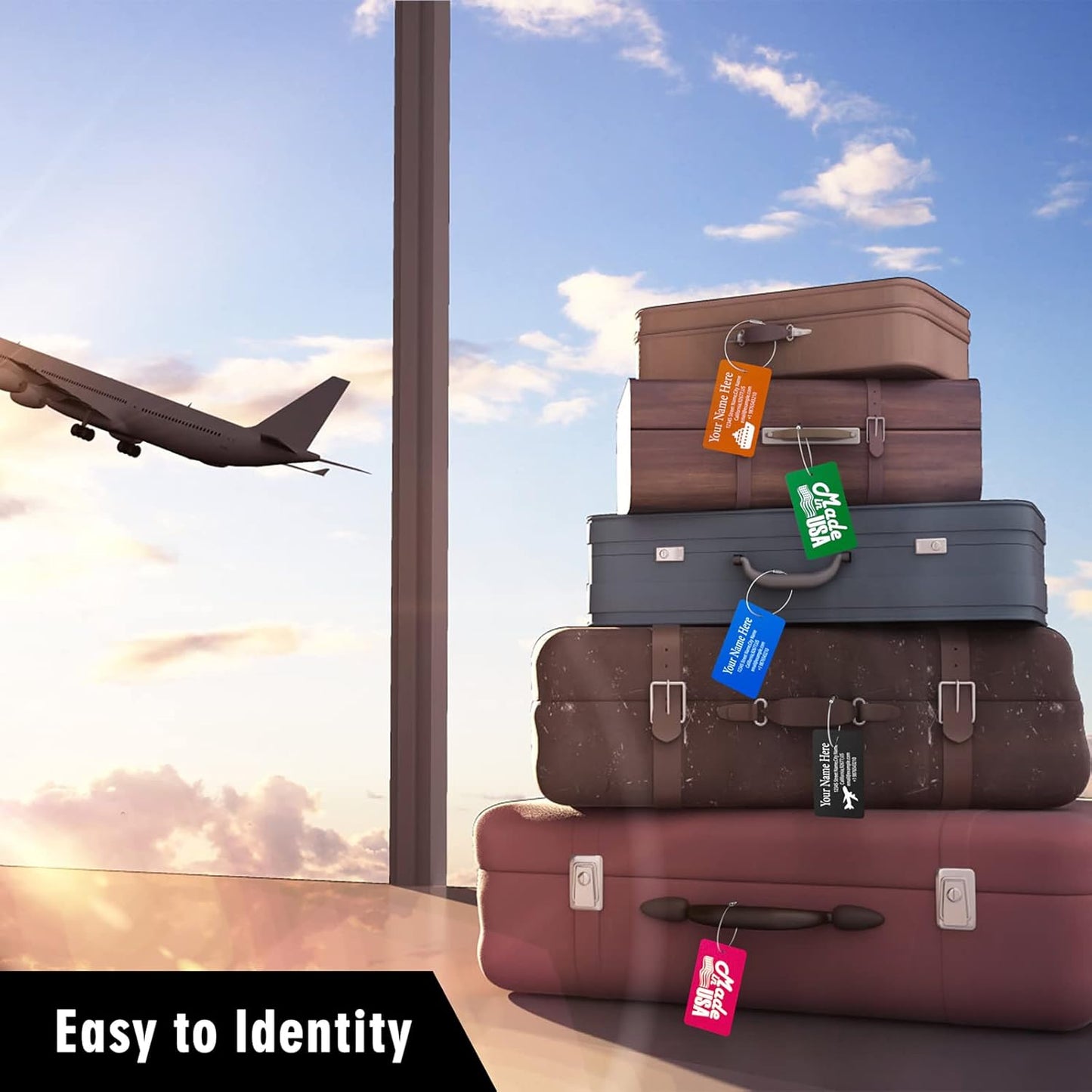 Luggage Tags for Suitcase - Personalized Engraved Metal Tag for Cruise Travel - Custom Name Tags Suitable for Bags and Backpacks(Gold),Horizontal (2x3.5'')