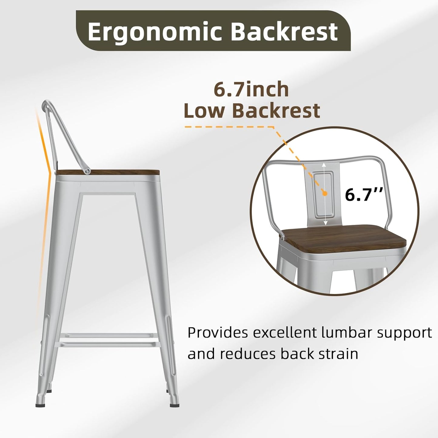 30 Inch Swivel Bar Stools Set of 4, Counter Height Bar Stools with Low Back, Metal Industrial Bar Chairs for Kitchen Island (Silver)