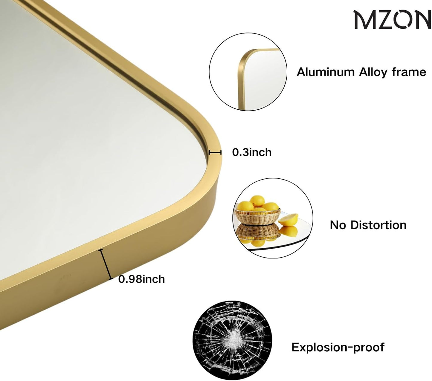MZON 20x30 Inch Brushed Gold Vanity Mirror, Rectangle Bathroom Mirrors for Over Sink, Anti-Rust Frame & Tempered Glass, Hangs Horizontally/Vertically - Ideal for Small Bathroom or Powder Room